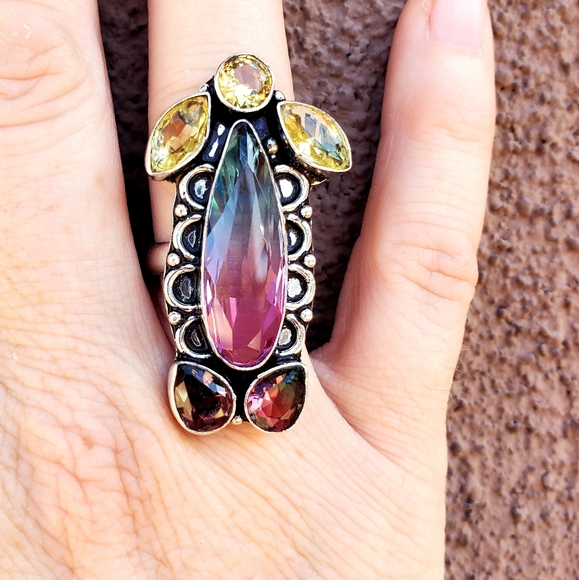 New Bi-Color Tourmaline & Citrine 925 Silver Ring. - Picture 5 of 14